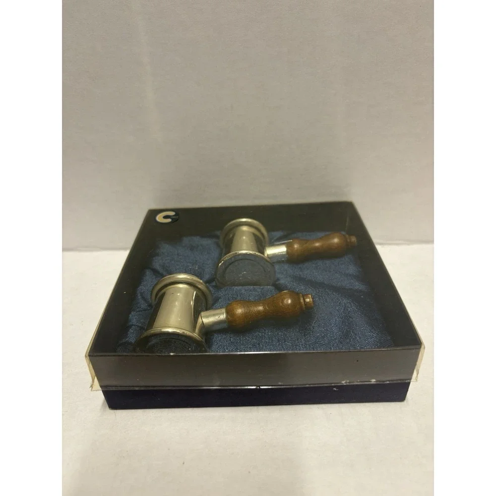 Silver plated Salt & Pepper Shaker‎ Hammer shape small vintage wood handles
